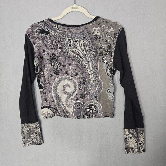 Y2K Oliver Goureau Silk Cashmere Sz M Crop Top Long Sleeve Paisley Top - Picture 4 of 8